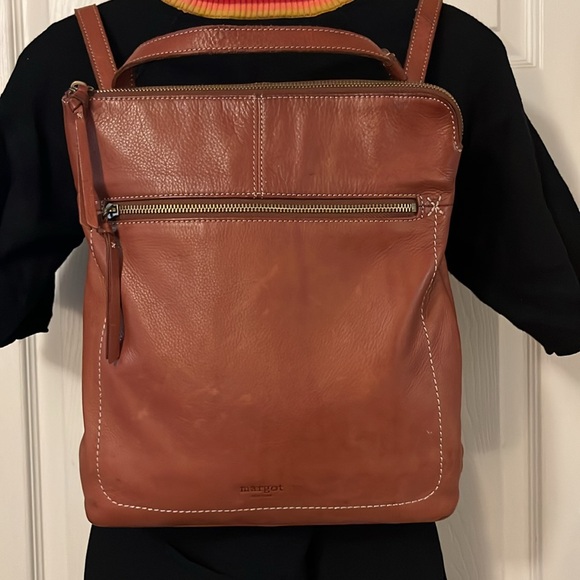 Margot Convertable Cognac Leather Convertible Backpack Laptop Crossbody Bag - Picture 2 of 14